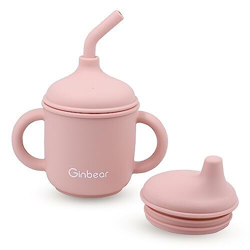 2-in-1 Sip-N-Straw Cup for Baby Girl, Spill Proof Toddler Transition Baby Pink