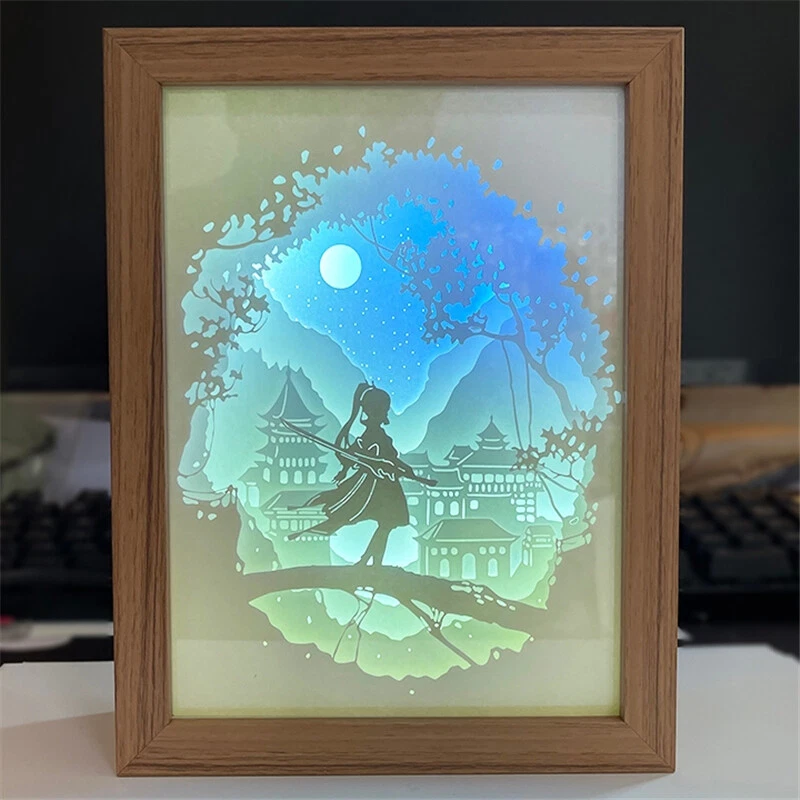 Genshin Impact 3D Paper Carving Art Lamp Hu Tao Raiden Shogun Decor Night Light