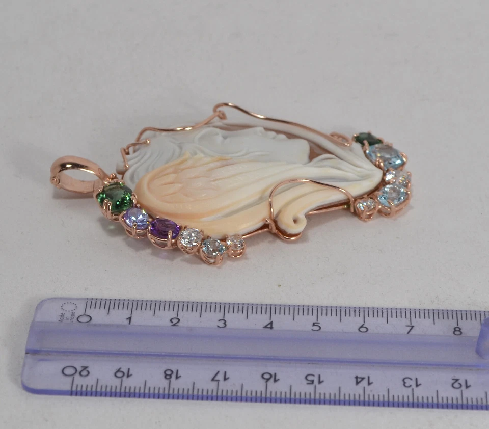 CIONDOLO ARGENTO 925 ROSA  CAMMEO VOLTO TOPAZIO AZZURRO E ZIRCONI      AGDV 0163 - Immagine 4 di 4