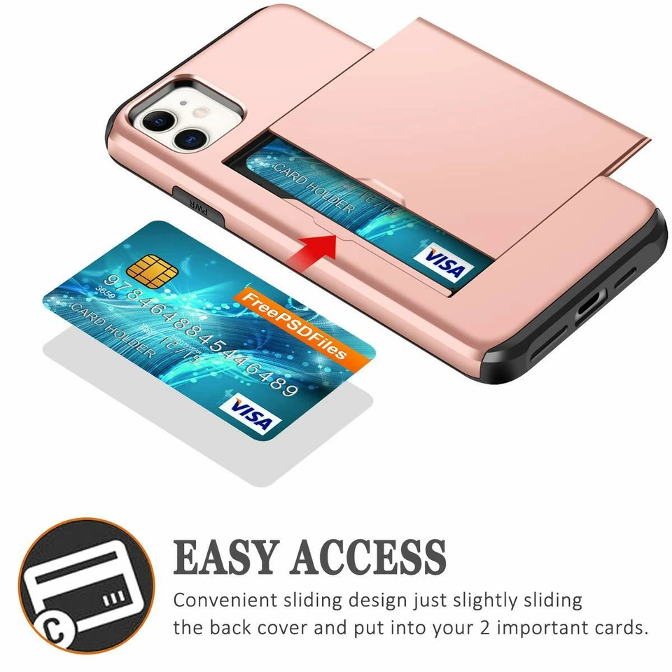 For iPhone X 8 7 6 5 SE Pro Max Plus Card Slot Holder Wallet Shock Proof Case - Image 2 of 4