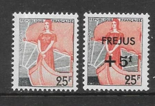 FRANCE 1959 25fr Marianne in Ship of State & Frejus o/p vf MINT MNH SG 1437&1451