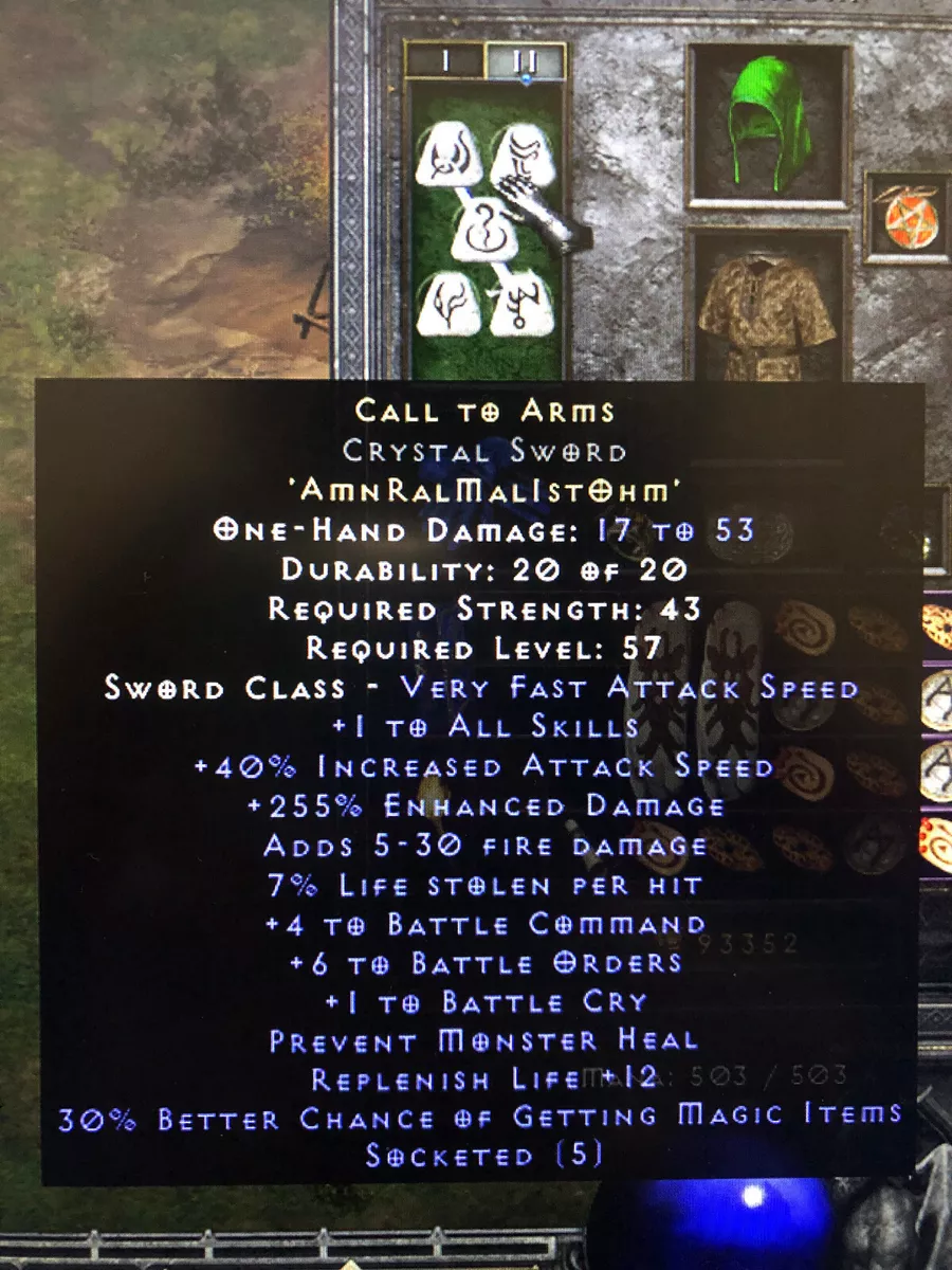 DIABLO 2 RESURRECTED 6BO Battle Orders CTA Call to Arms Rune