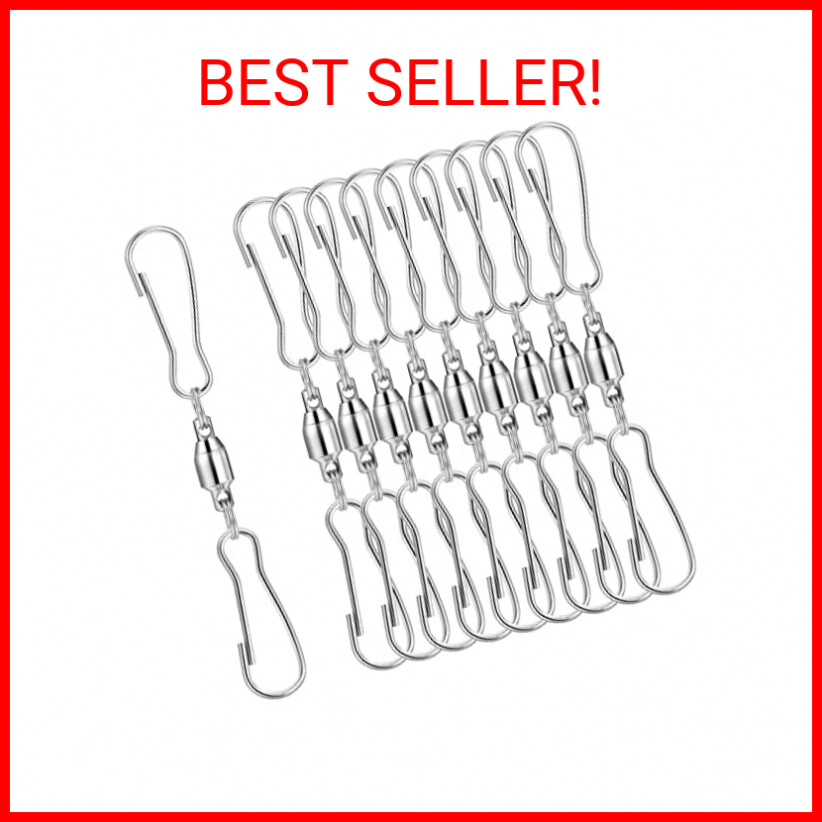 TecUnite 10 Pack Swivel Hooks with Smooth Spinning Dual Clips for Windsocks & Hanging Decor