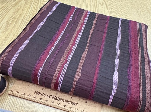 FABRIC REMNANT - Red Purple Stripe Taffeta Curtain Cushion Fabric - 1M Length - Picture 3 of 3