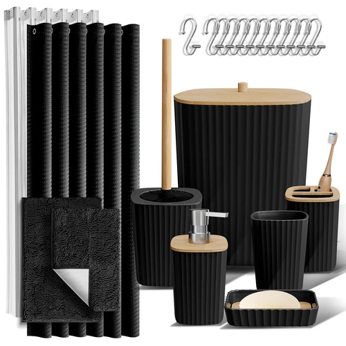 20PC Bamboo Bathroom Accessory Set - Complete Bathroom Accessory Set & Bath Rugs