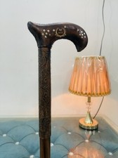 Antique brass bulldog head handle black 3 fold wooden cane walking stick