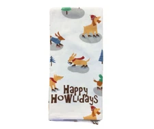 NEW Happy Howlidays Winter Dogs Christmas Kitchen Towel 16 x 26 inches white