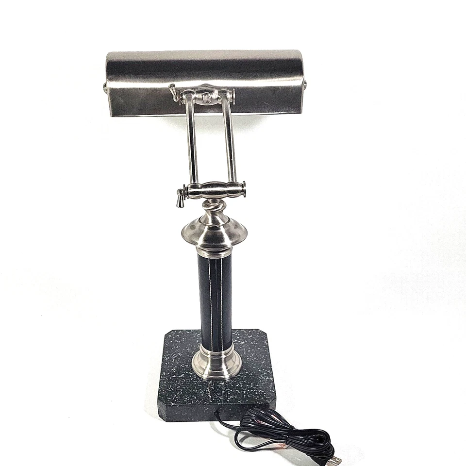 Lámpara de Escritorio Piano 10" Dos Luces Base Mármol Pantalla de Latón Antigua para Mesa de Oficina Foto 2 de 4