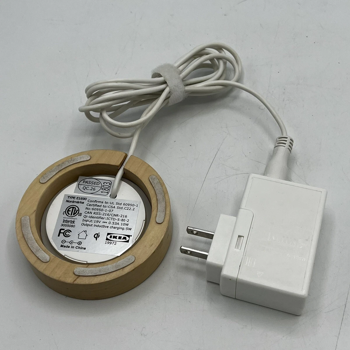 IKEA Wireless Charger Nordmarke White with Wood Natural NORDM RKE