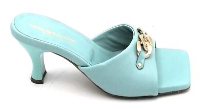 Horoscuro 7Q1 Blue Leather Sandal Accessory Gold Chain Heel 7cm U