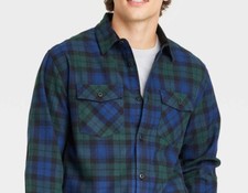 Goodfellow Mens Heavy Weight Flannel Button Shirt S Green Blue Plaid Pocket NWT