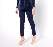Susan Graver Petite Status Stretch Slim Leg Ankle Pants - Navy Sz PL a623500