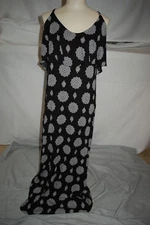 Junior Womens BLACK MAXI DRESS Blouson Top WHITE MANDALA MEDALLIONS Strappy M