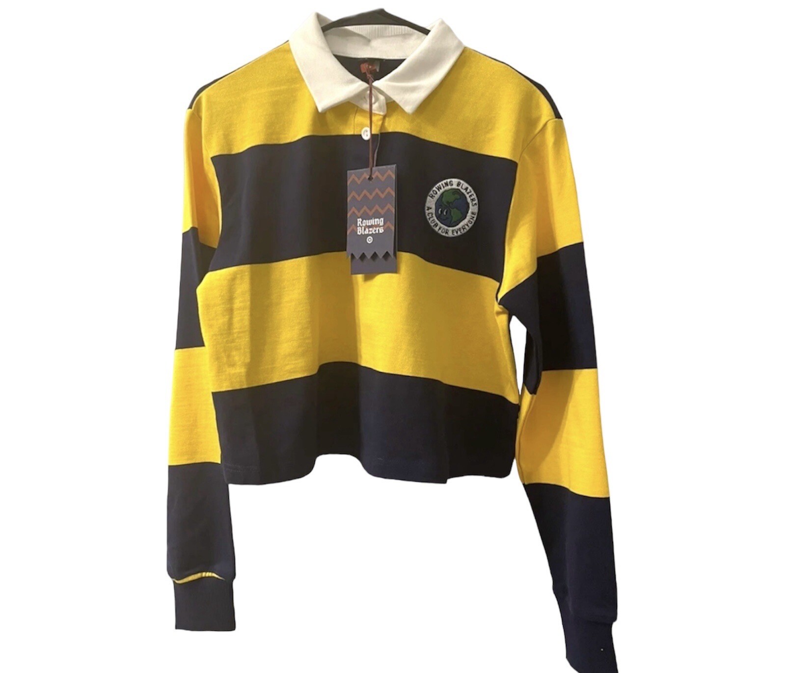 FILA Nuovo ROWING BLAZERS x Target a righe giallo navy rugby maglia cropped top M Medium