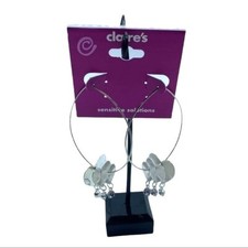 Claire's 3 Heart Layers Hoops Loops Sensitive Solution Earrings Silver NWT