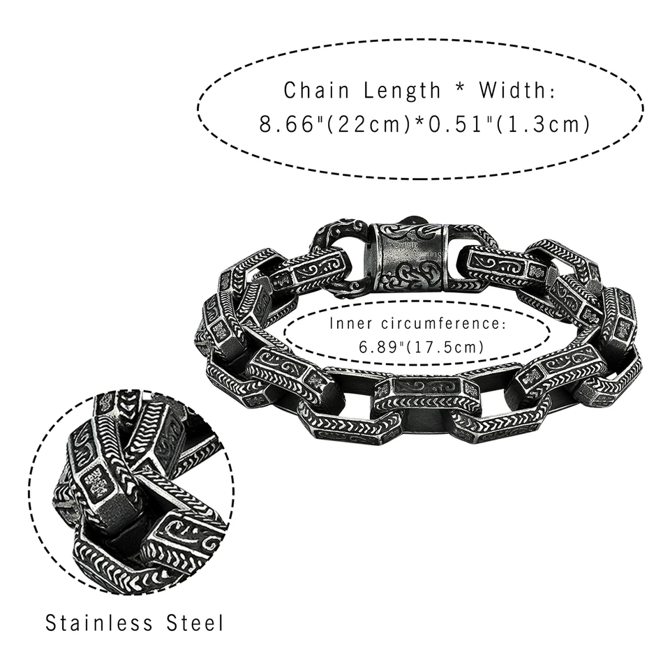 Brazalete de eslabones de cadena de motociclista pesado de acero inoxidable punk vintage para hombre Foto 4 de 4