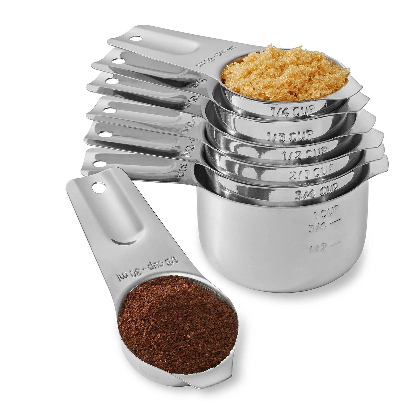 7pc Stainless Steel Measuring Cup Set for Dry Liquid Cooking Baking Ingredients