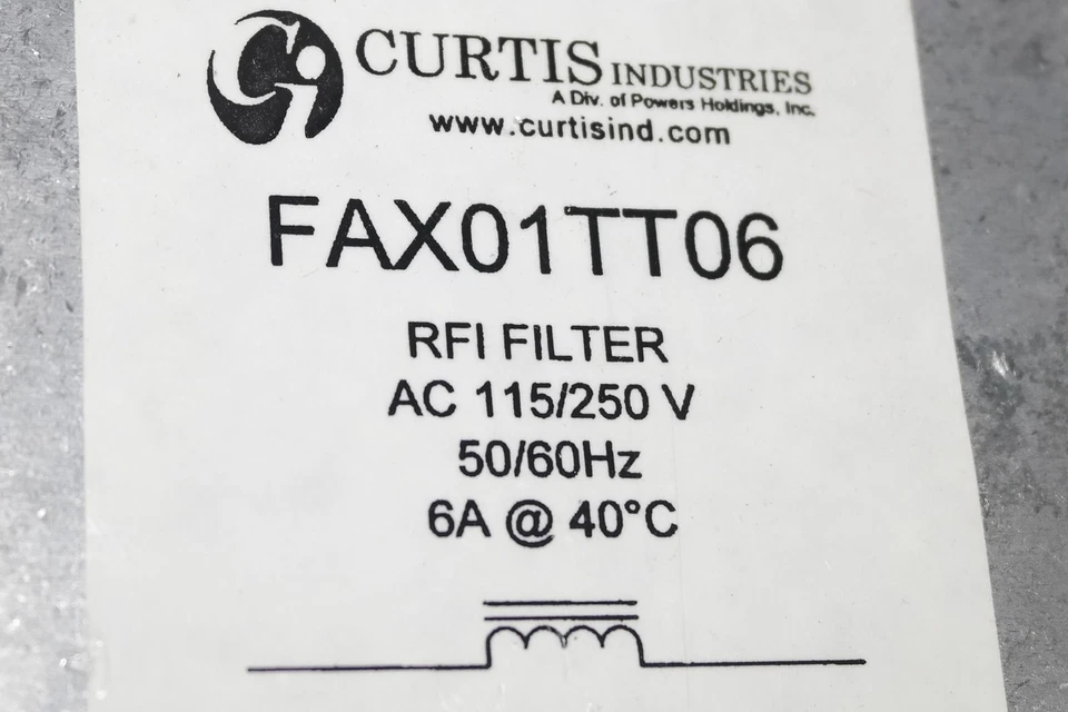 CURTIS/POWERS FAX01TT06 SINGLE PHASE RFI FILTER AC 115/250V 6A L-1 X 10MH - Image 2 of 4