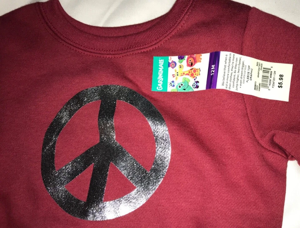 NUEVO TOP POLAR TALLA 12M BRILLANTE SIGNO DE LA PAZ GRÁFICO GARANÍMALES CABAÑA/POLIÉSTER NUEVO CON ETIQUETAS Foto 3 de 4