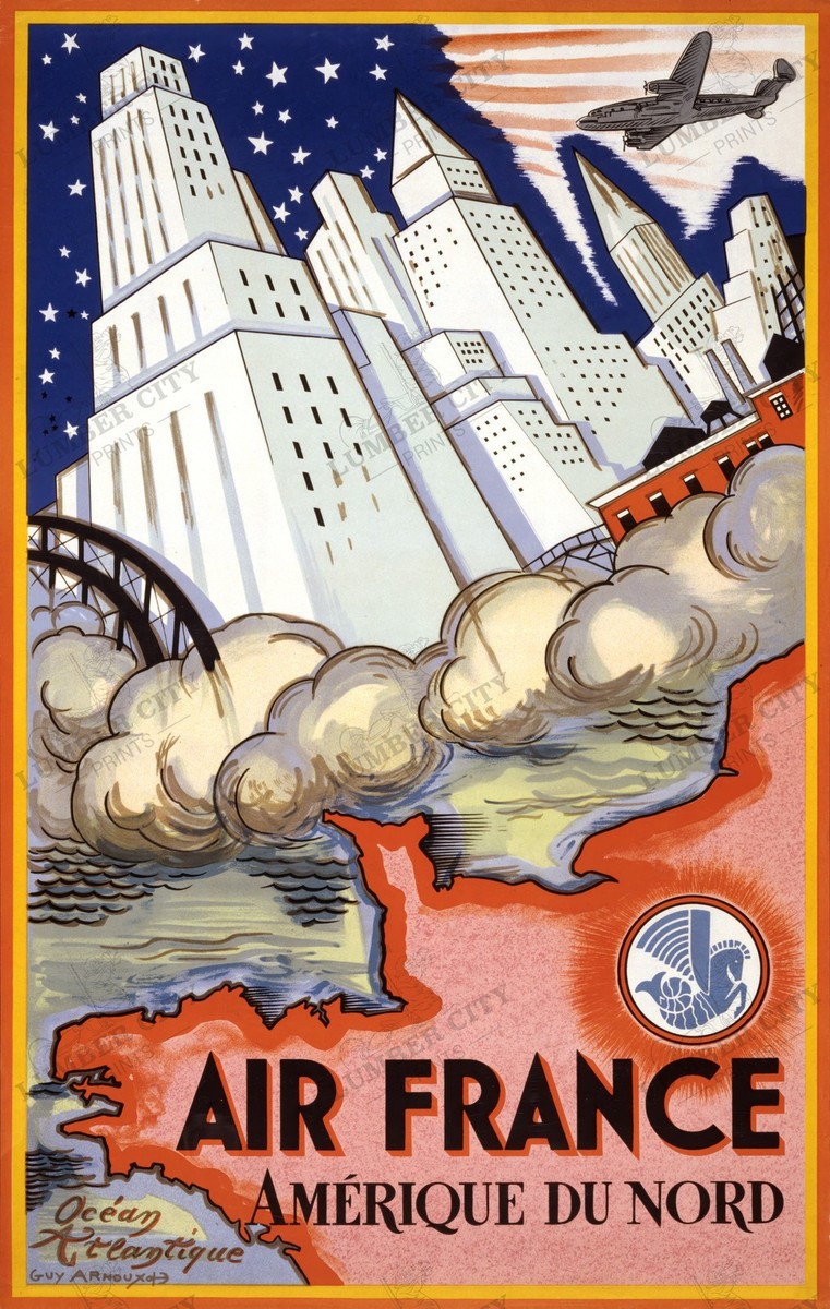 Air France 版画 サヴィニャック 1966 Air France North America 1946 Arnoux Travel Poster Art Deco France