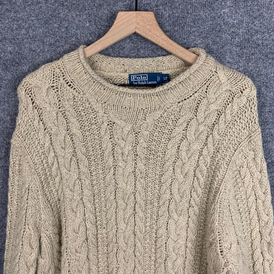 Polo Ralph Lauren Cable Knit Sweater LT Beige Wool Alpaca Blend Crew Neck - Image 3 of 4