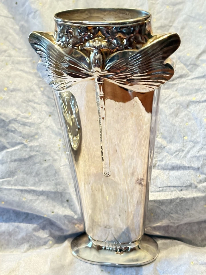 Hermosa pieza jarrón libélula libélula libélula chapado en plata Christofle GALLIA Foto 4 de 4