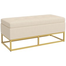 HOMCOM Panca Contenitore Rettangolare Imbottita con Gambe in Acciaio, Beige