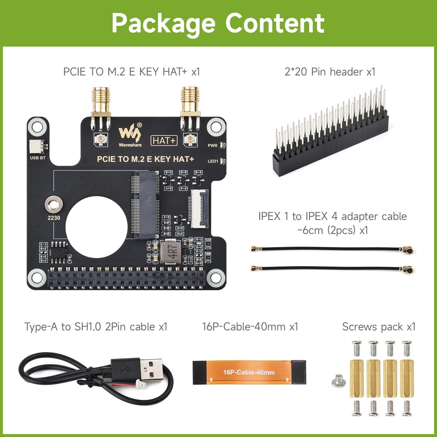 Adaptateur M.2 E Key Raspberry Pi 5 HAT PCIe pour ajouter du Wi-Fi haut débit - 2