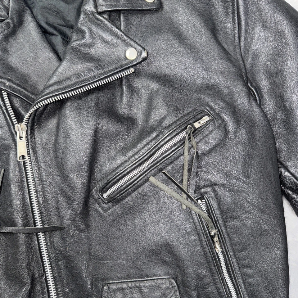 Chaqueta de motociclista vintage de cuero Vanguard EE. UU. negra talla 44 - aspecto usado, Foto 3 de 4