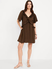 NWT Old Navy Brown Satin Ruffle Mini Dress Cute Flirty Short Xl Retail $44.99