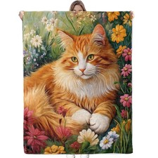 Lovely Cat  Wildflowers Blanket - Ultra Soft  Cozy Flannel Kitten Throw Bla...