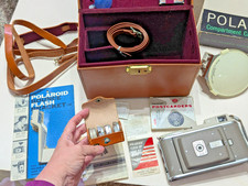 vintage polaroid land camera 80 with leather case 382 , lenses, flash, etc