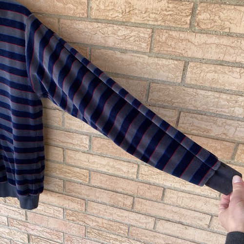 DAKS London gray navy striped velour long sleeve polo sweatshirt size Medium 90s - Picture 7 of 8