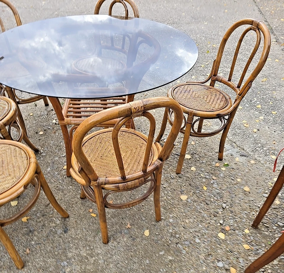 Rattanmöbel Natur/ Tisch Mit Glasplat+6xStühle aus RATTAN/Weidengeflecht 7teilig - Bild 4 von 4