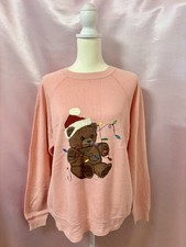 Vintage 1980s Teddy Bear Pink Sweatshirt Graphic Made in USA Christmas