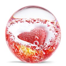 Hand Blown Glass Red Heart Paperweight ball for Birthday Gift,Home Decor Coll...