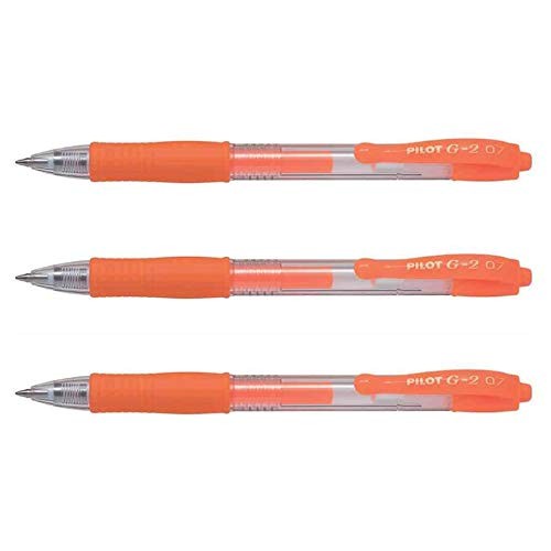 Pilot G2 07 Neon Orange Gel Ink Pens, Pack of 3