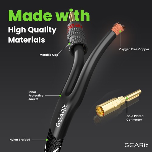 10AWG Speaker Cable Wire with Gold-Plated Banana Tip Plugs (15 Feet) in-Wall ... - Picture 2 of 8