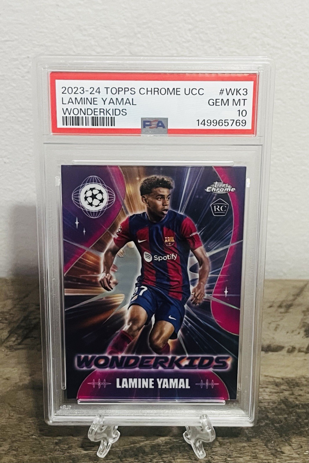 Lamine Yamal 2023-24 Topps Chrome UEFA #WK-3 Wonderkids Barcelona RC PSA 10 MT view 5