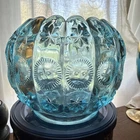 Vintage  LG Wright FENTON Priscilla Salem Blue Moon & Stars Glass Rose Bowl