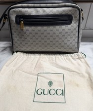 Gucci GG Monogram Blue  White Canvas Crossbody Bag Leather Strap Italy
