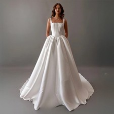 VIKTORIA Simple Satin Wedding Dresses For Woman Bridal Square Collar Sleeveless