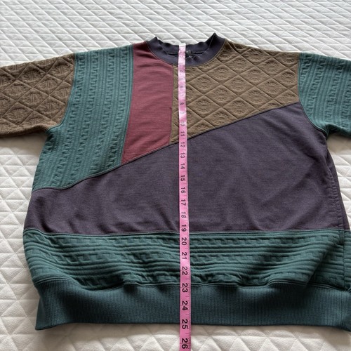 Vintage 90’s Color Block Grandpa Sweater Size M Multicolor Quilted Retro Pockets - Picture 16 of 17