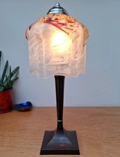 Vintage Antique Art Deco 20s Bakelite Lamp Glass Chrome Marbled Milk Glass Shade