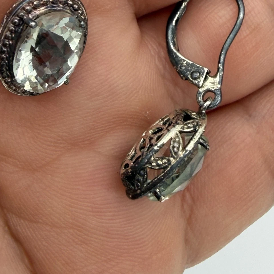 Brincos pendurados antigos de prata esterlina verde ametista prasiolita designer QVC - Imagem 3 de 4