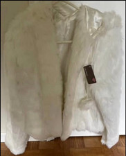 Womens White Faux Fur M Short Lined Long Slee...