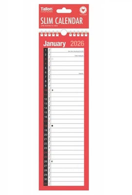 TALLON 2026 Slim Kalender Monat Ansicht Spiralbindung Wand Planer Einfach Rot & Schwarz