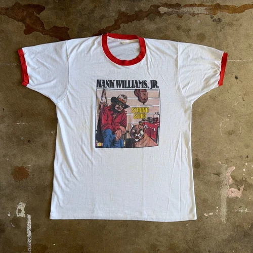 80s VINTAGE HANK WILLIAMS JR. TOUR CONCERT T-SHIRT SZ L 1980s vintage concert t-shirt, vintage, single stitch, B+ condition