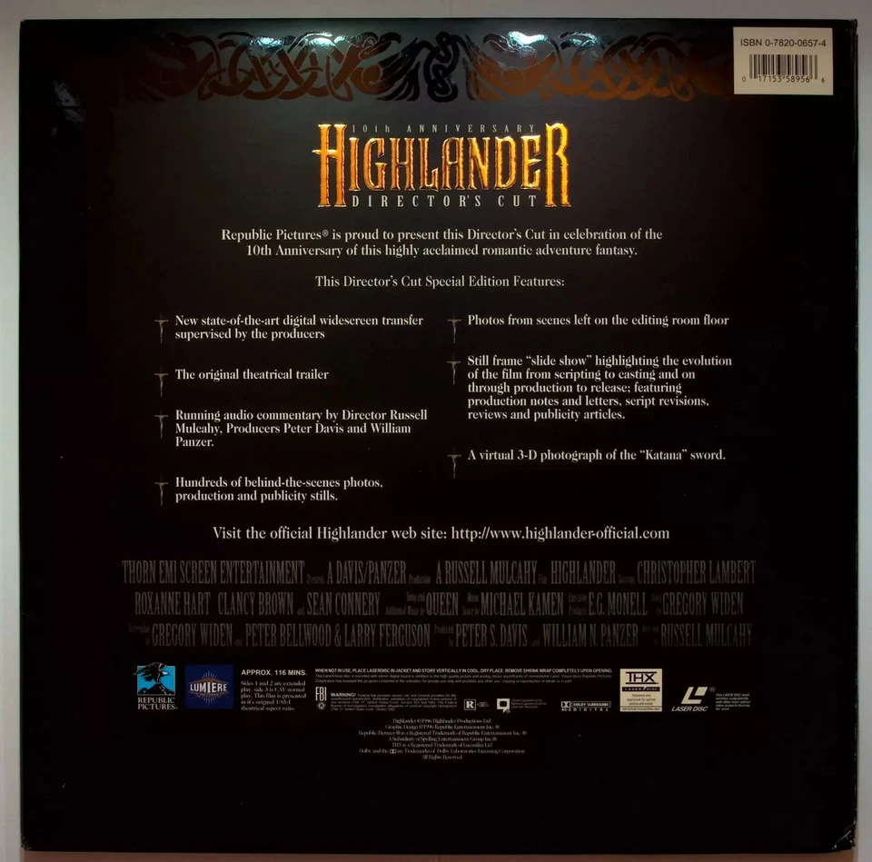 Laserdisc Highlander 10 th Anniversary THX AC3 Widescreen 2 Disc NTSC Version - Bild 2 von 4