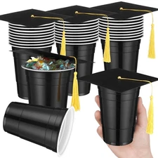 Jingmore Graduation Gift Box 30 Set 16oz Black Plastic Cups Graduation Cap